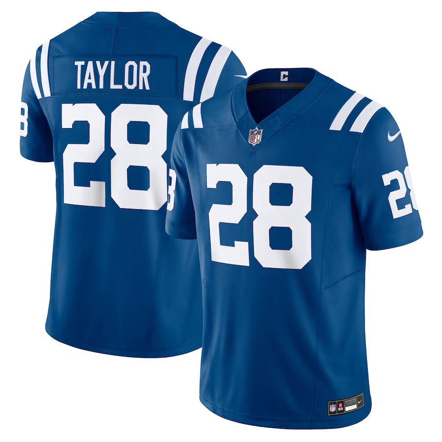 Men Indianapolis Colts 28 Jonathan Taylor Nike Royal Vapor F.U.S.E. Limited NFL Jersey
